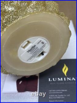 Martha Stewart LUMINARA Gold Christmas Glitter Tree Pillars Candles, 6.5, 9.5