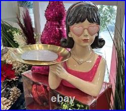 Martha Stewart Valentines Lady Bust Heart Glasses Holding Gold Tray