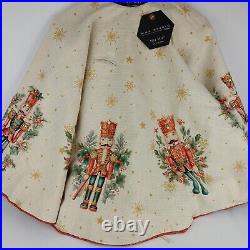 Max Studios Christmas Tree Skirt 52 Linen Nutcracker Holly Snowflakes Metallic