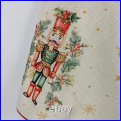 Max Studios Christmas Tree Skirt 52 Linen Nutcracker Holly Snowflakes Metallic