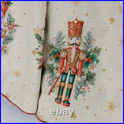 Max Studios Christmas Tree Skirt 52 Linen Nutcracker Holly Snowflakes Metallic