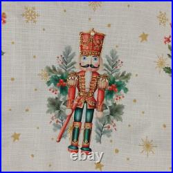 Max Studios Christmas Tree Skirt 52 Linen Nutcracker Holly Snowflakes Metallic