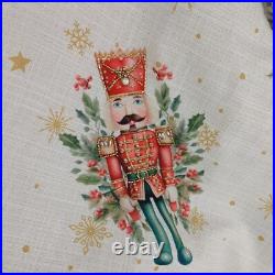 Max Studios Christmas Tree Skirt 52 Linen Nutcracker Holly Snowflakes Metallic