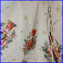 Max Studios Christmas Tree Skirt 52 Linen Nutcracker Holly Snowflakes Metallic