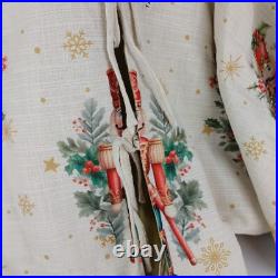 Max Studios Christmas Tree Skirt 52 Linen Nutcracker Holly Snowflakes Metallic