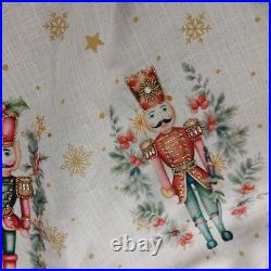 Max Studios Christmas Tree Skirt 52 Linen Nutcracker Holly Snowflakes Metallic