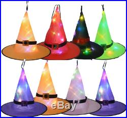 Meiguisha Halloween Decorations Outdoor 8pcs Hanging Lighted Glowing Witch Hat