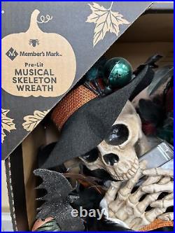 Member’s Mark 36 Pre-Lit Musical Skeleton Halloween Wreath New