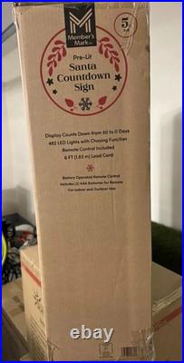 Member's Mark 5-Foot Pre-Lit Santa Countdown Sign, 482 Chasing LED Lights