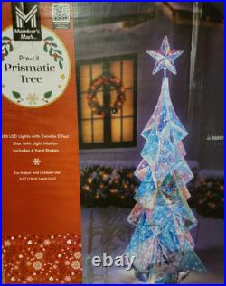 Member’s Mark 6ft White LED Pre-Lit Prismatic Tree Iridescent Finish NEW READ