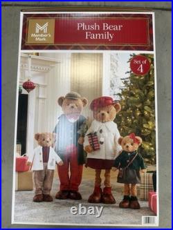 Member’s Mark Plush Bear Family Set 4 Christmas Holiday Decorations Decor