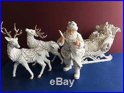 Member’s Mark White Porcelain Santa, Sleigh & 2 Reindeer Set W Box Christmas