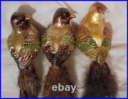 Mercury glass bird ornament Clip On MINT PERFECT 9 LARGE LOT OF 3 VINTAGE MINT