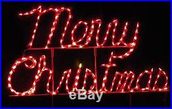 Merry Christmas Cursive Sign Outdoor LED Lighted Decoration Steel Wireframe