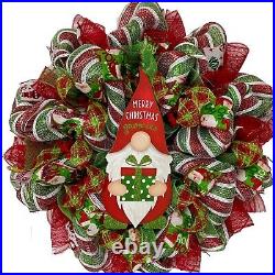 Merry Christmas Gnomies Handmade Deco Mesh Holiday Wreath
