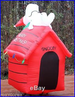 Merry Christmas Peanut Lighted Snoopy on Doghouse Airblown Inflatable 5 ft NIB