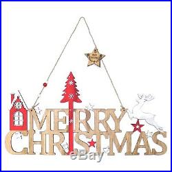 Merry Christmas' Rustic Shabby Chic Plain Wood / Red Hanging Decoration