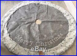 Merry Christmas Tree Skirt with Fur Trim-Grey- 103 Wide Merry Christmas Themed