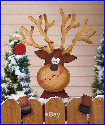 Metal Holiday Reindeer Fence Topper Outdoor Yard Garden Christmas Seasonal Decor