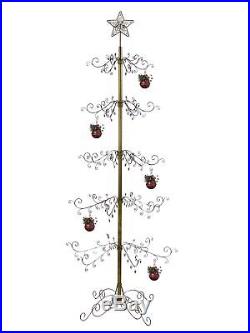 Metal Scroll 84 Christmas Ornament Display Tree Stand in Black Gold Color