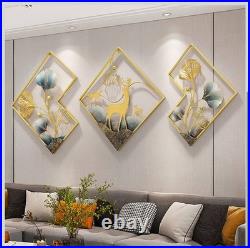 Metal Wall Art Dining Room, 3 Piece, 3D Ginkgo Leaf, 78x27in. Aesthetic Wall Art