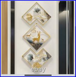 Metal Wall Art Dining Room, 3 Piece, 3D Ginkgo Leaf, 78x27in. Aesthetic Wall Art