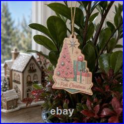 Mid Century Pink Tree Wooden Ornament Vintage Christmas Decor for Collectors