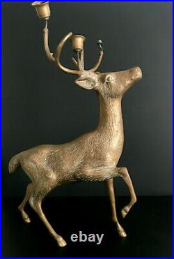 Mid Century Sarreid Solid Bronze Large Standing Deer Stag Figure Candelabra 19