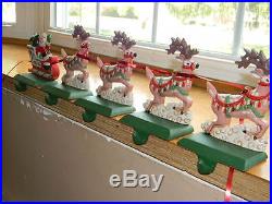 Midwest Cast Iron Stocking Hanger Holder Reindeer Santa Claus Sleigh Set Lot 5