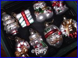 Mikasa Blown Glass Xmas Tree Ornaments Santa Reindeer SnowmanShiny Box Lot Set