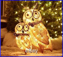 Mini-Lights Burlap Owl Family Christmas Indoor Outdoor Decoration (Set of 2) New