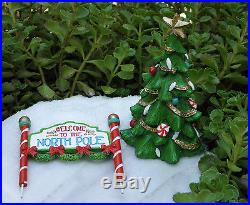 Miniature Dollhouse FAIRY GARDEN North Pole CHRISTMAS Tree & Welcome Sign Pick