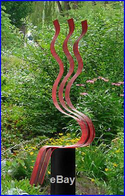 Modern Abstract Red Painted Metal Yard Art Garden Sculpture Red Transitions