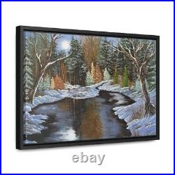 Moonlit Winter Scene Pond Trees Nature Variety Gallery Canvas Wraps Framed