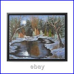Moonlit Winter Scene Pond Trees Nature Variety Gallery Canvas Wraps Framed