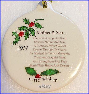Mother & Son Special Bond Love Mom 2014 Porcelain Christmas Ornament Rhinestone