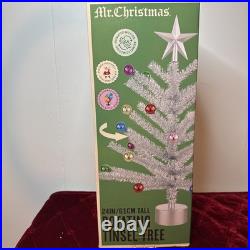 Mr. Christmas 24 Rotating Silver Tinsel Tree Retro Tabletop Christmas Decor