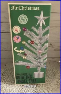 Mr Christmas 24 Rotating Tinsel Tree Silver Retro Vintage Style Ornaments New