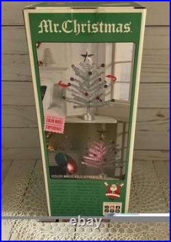 Mr Christmas 24 Rotating Tinsel Tree Silver Retro Vintage Style Ornaments New