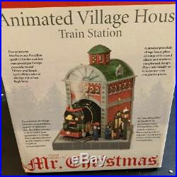 Mr Christmas Lighted Train Station Moving Train&People-Sounds & Smoke Music Box