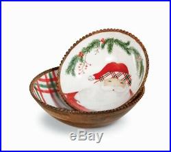 Mud Pie H9 Saint Nicholas Christmas Tartan Mango Wood Nested Bowl Set 46000121