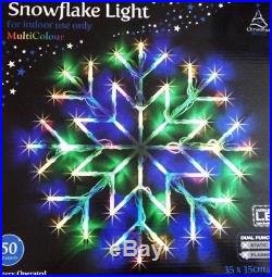 Multi Colour Christmas Snowflake Light Window 50 LED Lights Static/Flash Warm
