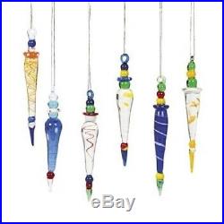 Multicolor Glass Icicle Christmas Holiday Tree Ornaments Decorations Set of 12