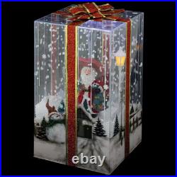 Musical Santa Lighted Snowing Gift Box with Ribbon Christmas Decoration 12 In