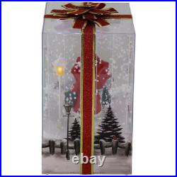 Musical Santa Lighted Snowing Gift Box with Ribbon Christmas Decoration 12 In Musical Santa Lighted Snowing Gift Box with Ribbon Christmas Decoration 12 In