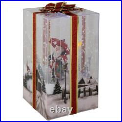 Musical Santa Lighted Snowing Gift Box with Ribbon Christmas Decoration 12 In Musical Santa Lighted Snowing Gift Box with Ribbon Christmas Decoration 12 In