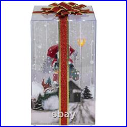 Musical Santa Lighted Snowing Gift Box with Ribbon Christmas Decoration 12 In Musical Santa Lighted Snowing Gift Box with Ribbon Christmas Decoration 12 In