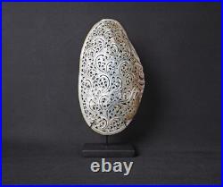 Mussels Clam Shell Carving Floral Premium Stand Wooden Base, Decorative Shells