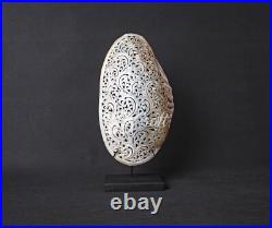 Mussels Clam Shell Carving Floral Premium Stand Wooden Base, Decorative Shells