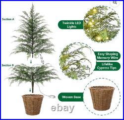 My Texas House 4FT Pre-Lit Cypress Pot Artificial Christmas Tree 4 Foot NEW